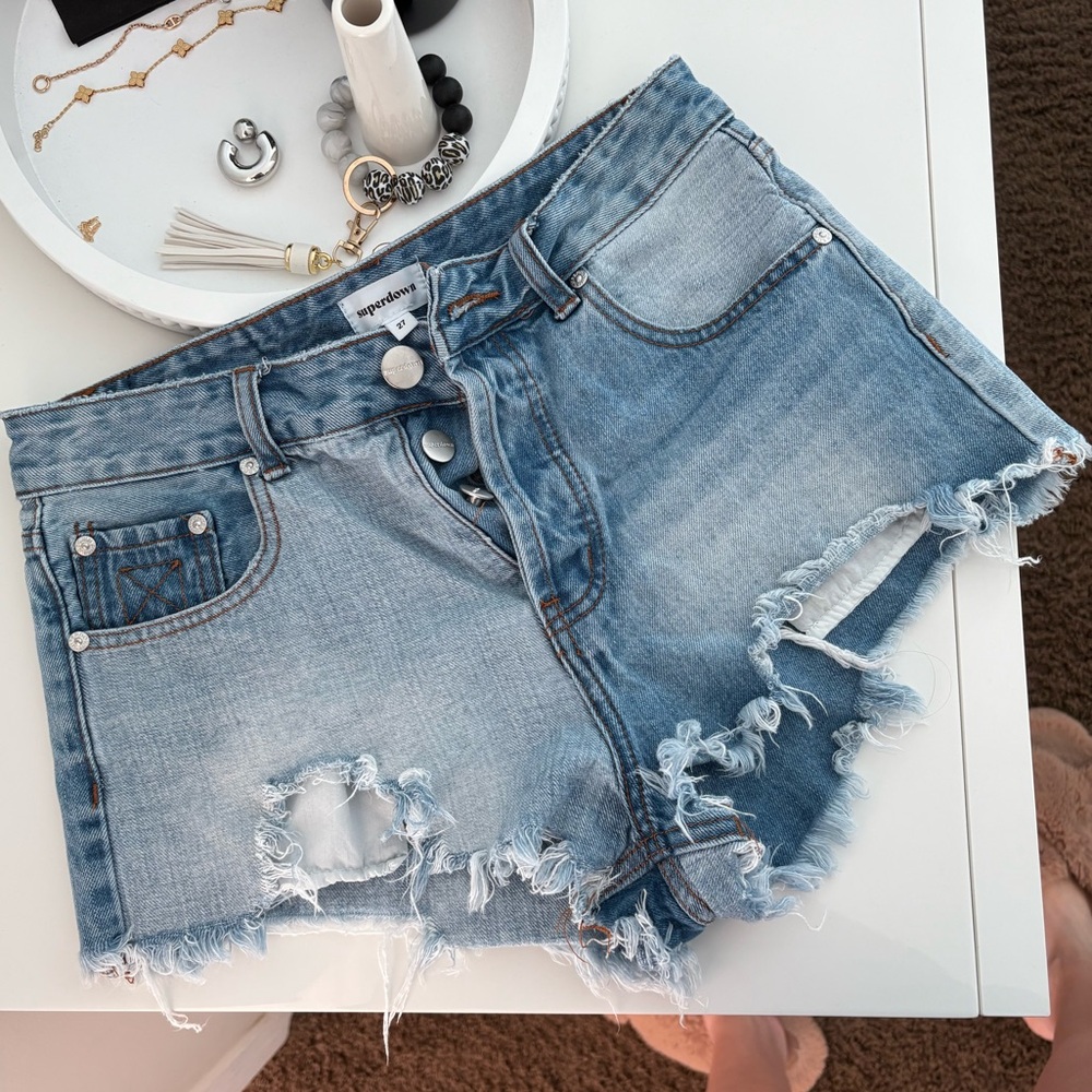 Superdown Blue Distressed Jean Shorts
